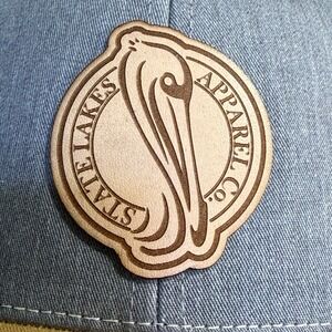 State Lakes Apparel Co Richardson Trucker Hat Grey Yellow Leather Pelican Patch